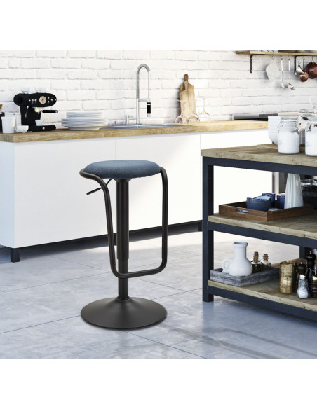 Tabouret de bar moderne Hauteur réglable en Velours côtelé Bleu marine Métal Noir Destiny 