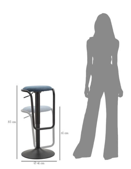 Tabouret de bar moderne Hauteur réglable en Velours côtelé Bleu marine Métal Noir Destiny 