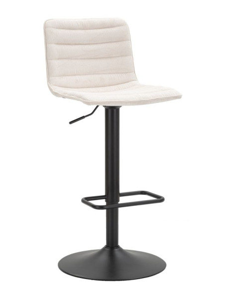 Tabouret de bar moderne avec dossier en Velours côtelé Blanc Métal Noir Orazio 