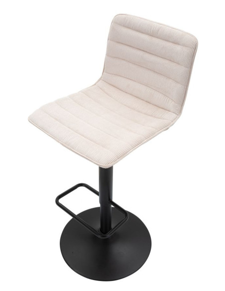 Tabouret de bar moderne avec dossier en Velours côtelé Blanc Métal Noir Orazio 