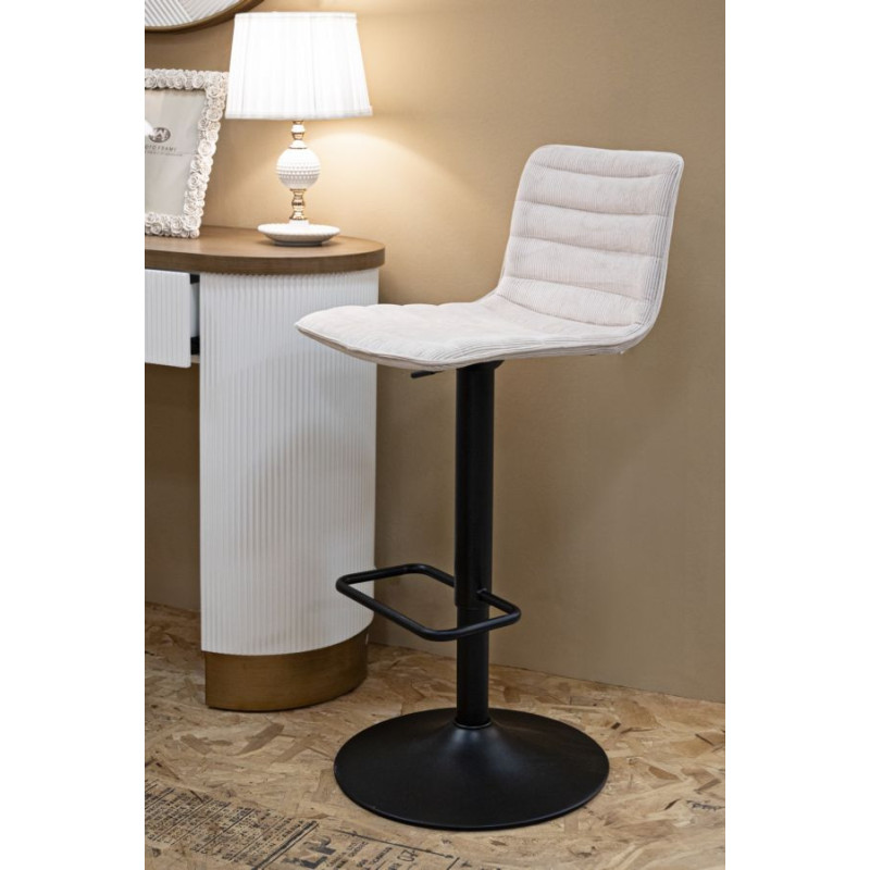 Tabouret de bar moderne avec dossier en Velours côtelé Blanc Métal Noir Orazio 