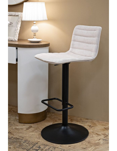 Tabouret de bar moderne avec dossier en Velours côtelé Blanc Métal Noir Orazio 