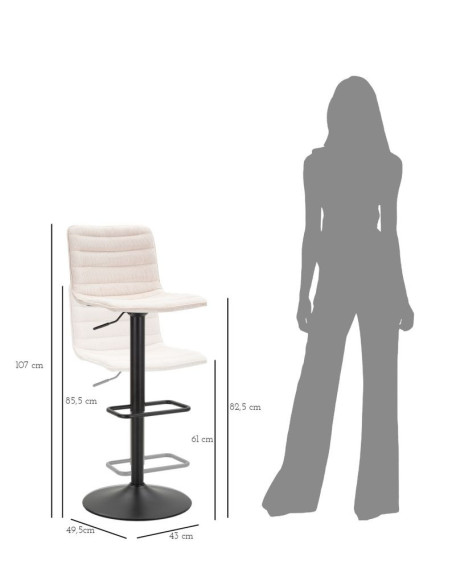 Tabouret de bar moderne avec dossier en Velours côtelé Blanc Métal Noir Orazio 