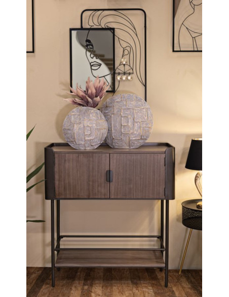 Buffet industriel Haut 2 portes 1 étagère en Bois de sapin Naturel Métal Noir Toronto 