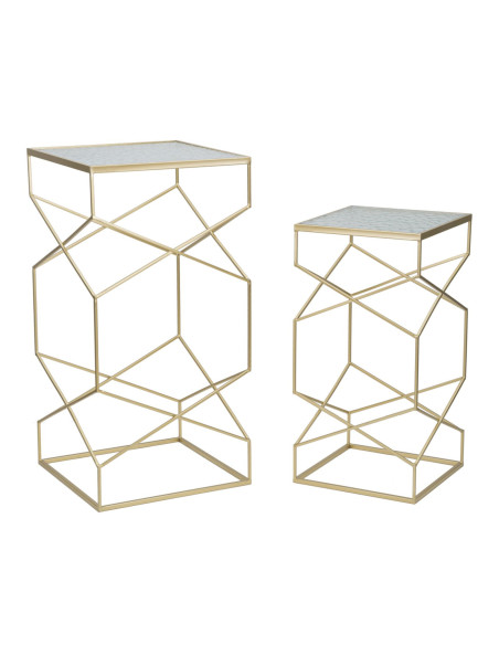 Sellette haute moderne Carrée en Métal Doré Miroir Glassy (Lot de 2) 