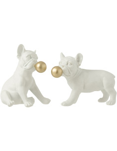 Statue déco Chien Duke en Résine Blanc Doré (Lot de 2) - 1