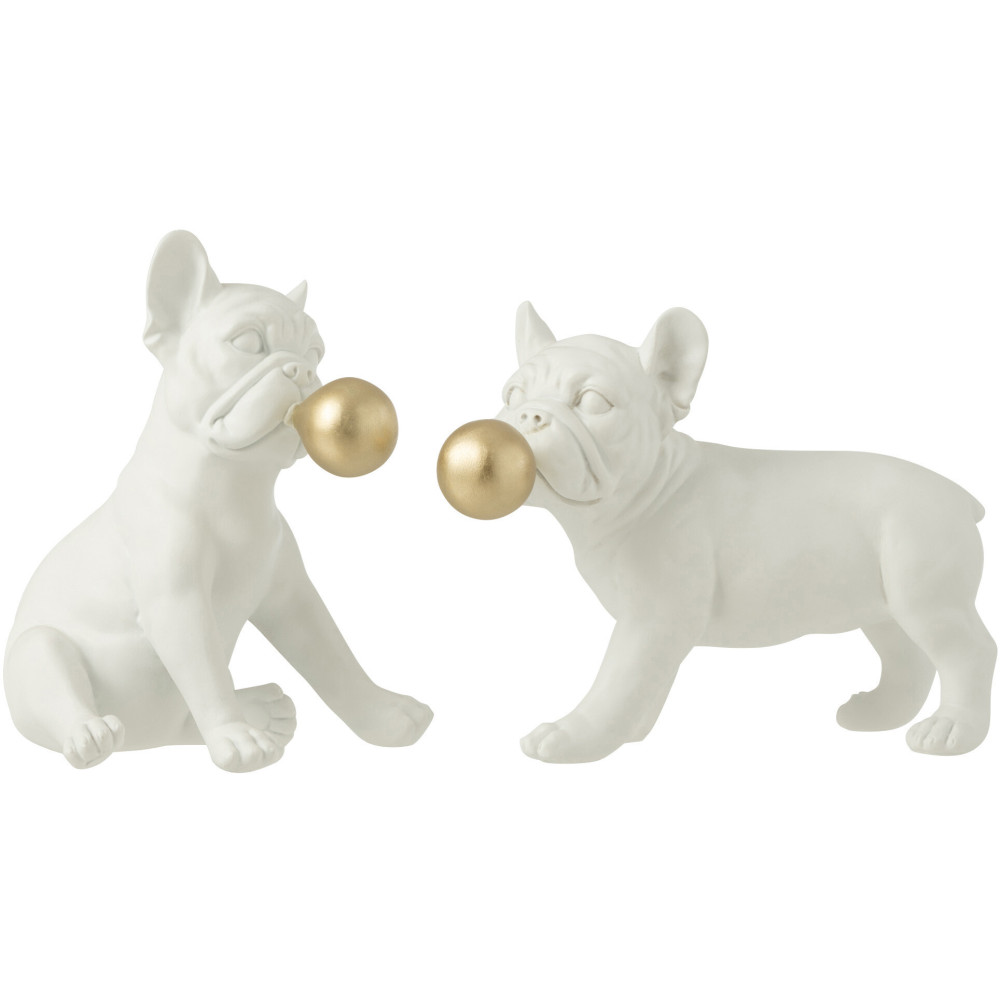 Statue déco Chien Duke en Résine Blanc Doré (Lot de 2) - 1