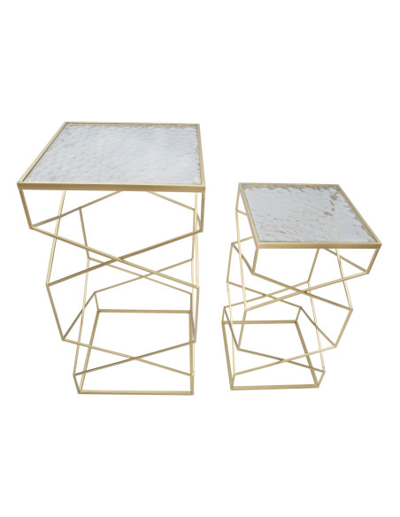 Sellette haute moderne Carrée en Métal Doré Miroir Glassy (Lot de 2) 