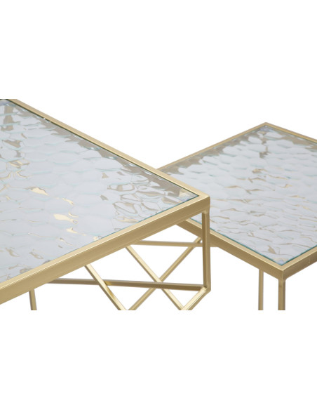 Sellette haute moderne Carrée en Métal Doré Miroir Glassy (Lot de 2) 