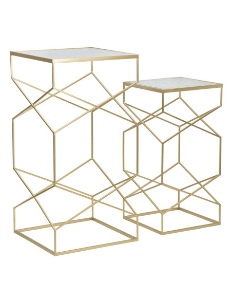 Sellette haute moderne Carrée en Métal Doré Miroir Glassy (Lot de 2) 