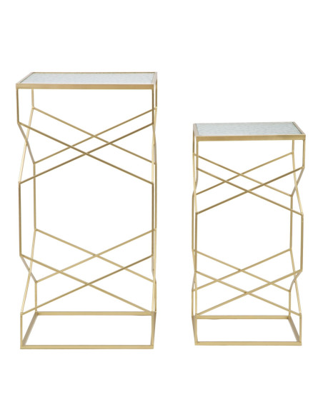 Sellette haute moderne Carrée en Métal Doré Miroir Glassy (Lot de 2) 