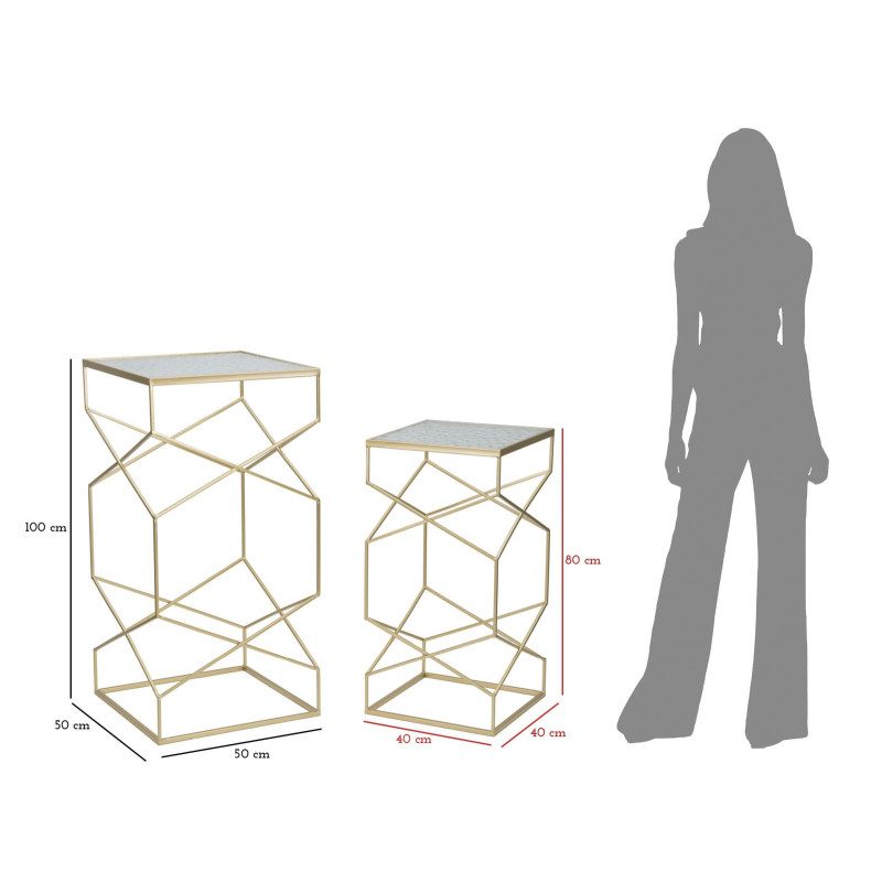 Sellette haute moderne Carrée en Métal Doré Miroir Glassy (Lot de 2) 