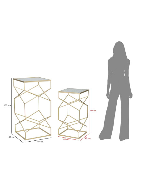 Sellette haute moderne Carrée en Métal Doré Miroir Glassy (Lot de 2) 