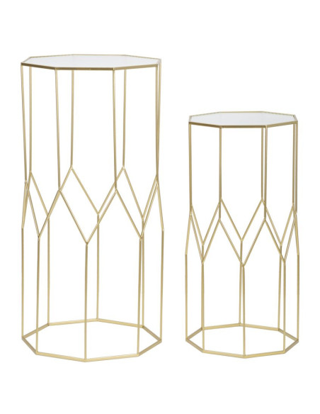 Sellette haute moderne Octogonale en Métal Doré Miroir New Glass (Lot de 2) 