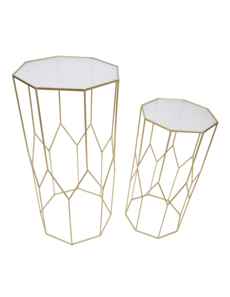 Sellette haute moderne Octogonale en Métal Doré Miroir New Glass (Lot de 2) 