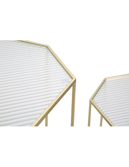 Sellette haute moderne Octogonale en Métal Doré Miroir New Glass (Lot de 2) 