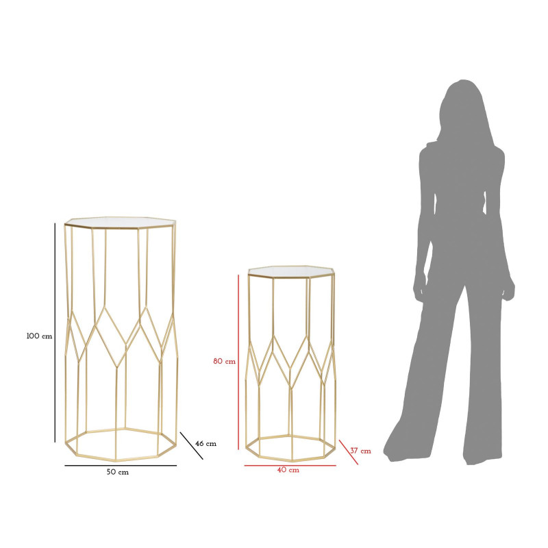 Sellette haute moderne Octogonale en Métal Doré Miroir New Glass (Lot de 2) 