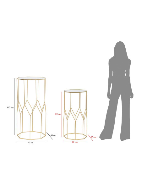 Sellette haute moderne Octogonale en Métal Doré Miroir New Glass (Lot de 2) 