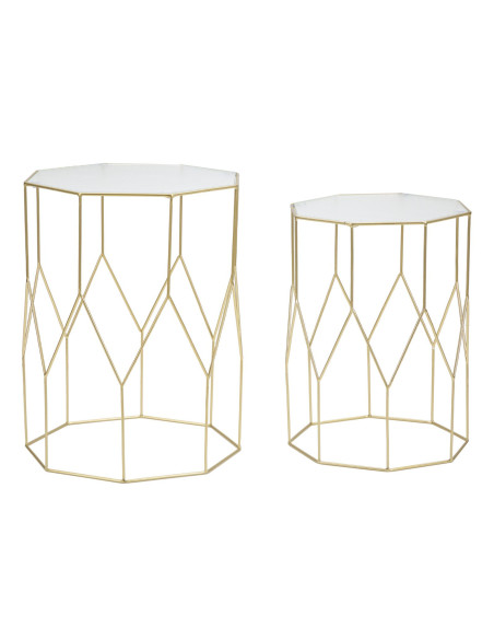 Table d'appoint moderne Octogonale en Métal Doré Miroir New Glass (Lot de 2) 
