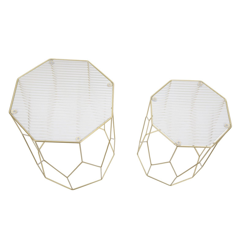 Table d'appoint moderne Octogonale en Métal Doré Miroir New Glass (Lot de 2) 