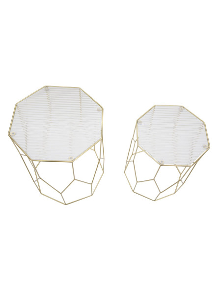 Table d'appoint moderne Octogonale en Métal Doré Miroir New Glass (Lot de 2) 
