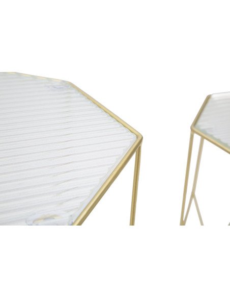 Table d'appoint moderne Octogonale en Métal Doré Miroir New Glass (Lot de 2) 