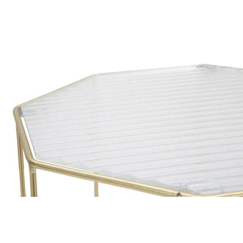 Table d'appoint moderne Octogonale en Métal Doré Miroir New Glass (Lot de 2) 