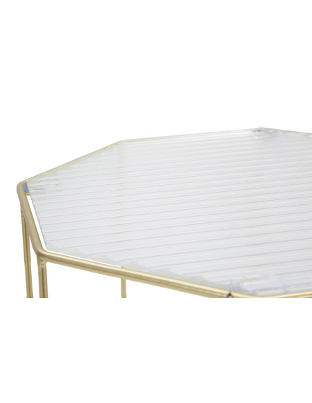 Table d'appoint moderne Octogonale en Métal Doré Miroir New Glass (Lot de 2) 