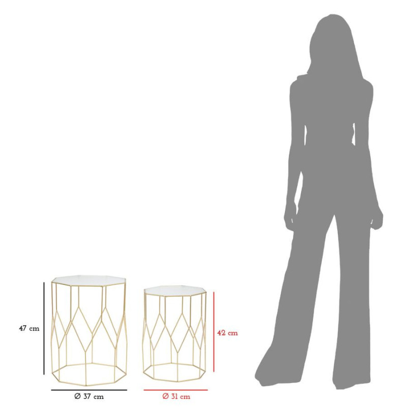 Table d'appoint moderne Octogonale en Métal Doré Miroir New Glass (Lot de 2) 