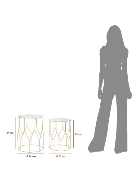 Table d'appoint moderne Octogonale en Métal Doré Miroir New Glass (Lot de 2) 