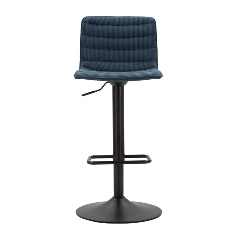 Tabouret de bar moderne avec dossier en Velours côtelé Bleu marine Métal Noir Orazio 