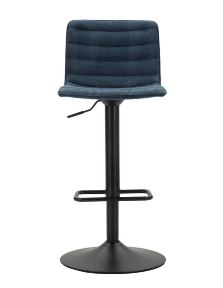 Tabouret de bar moderne avec dossier en Velours côtelé Bleu marine Métal Noir Orazio 