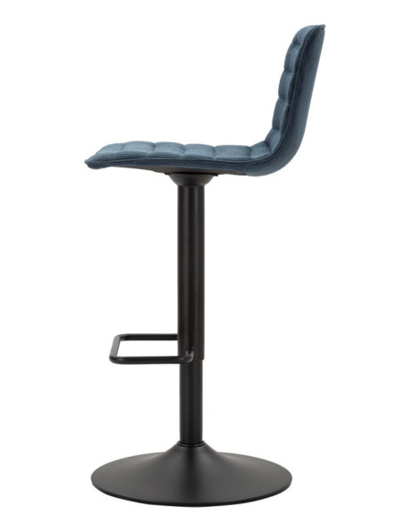 Tabouret de bar moderne avec dossier en Velours côtelé Bleu marine Métal Noir Orazio 