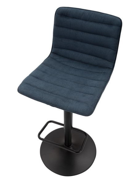 Tabouret de bar moderne avec dossier en Velours côtelé Bleu marine Métal Noir Orazio 