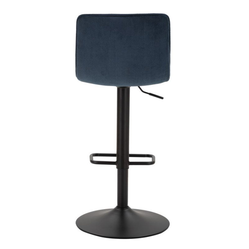 Tabouret de bar moderne avec dossier en Velours côtelé Bleu marine Métal Noir Orazio 