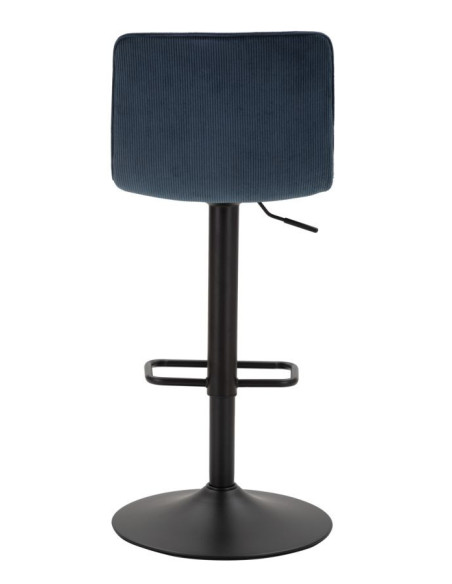 Tabouret de bar moderne avec dossier en Velours côtelé Bleu marine Métal Noir Orazio 