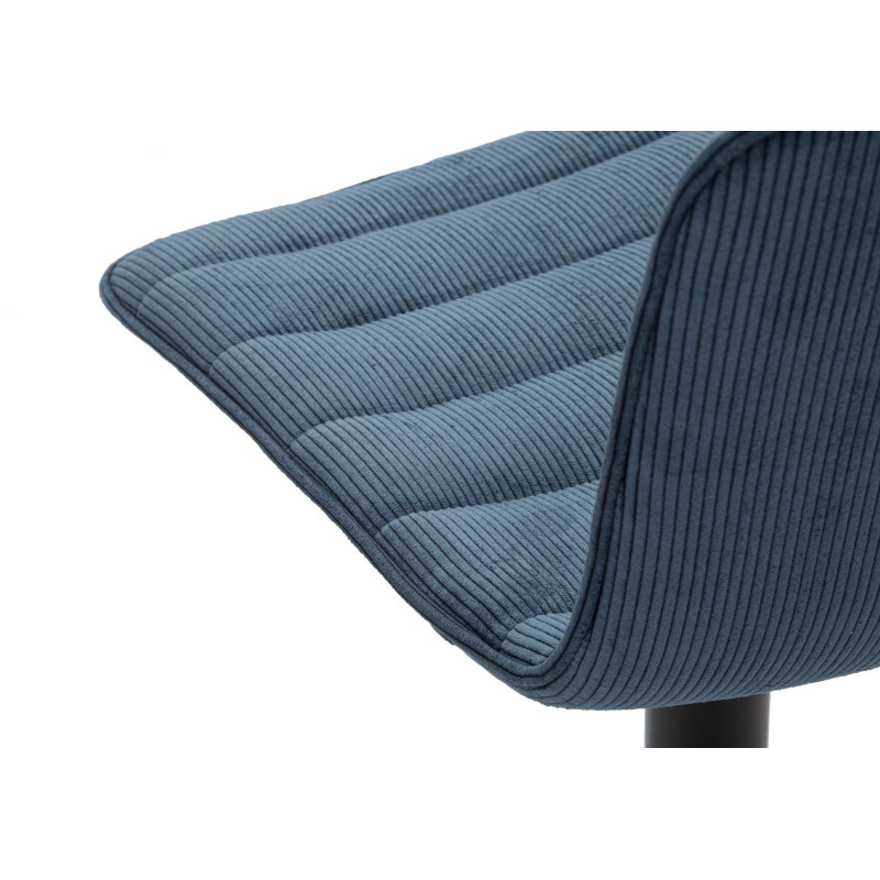 Tabouret de bar moderne avec dossier en Velours côtelé Bleu marine Métal Noir Orazio 