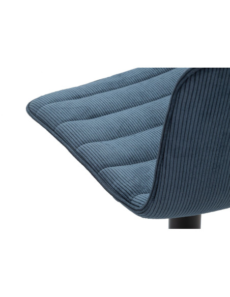 Tabouret de bar moderne avec dossier en Velours côtelé Bleu marine Métal Noir Orazio 