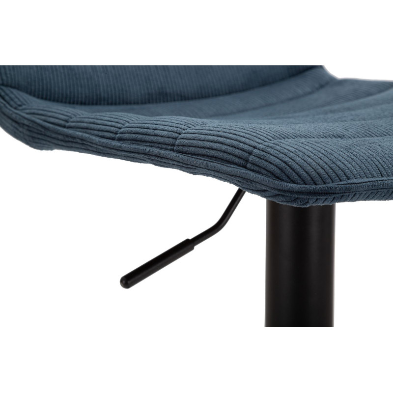 Tabouret de bar moderne avec dossier en Velours côtelé Bleu marine Métal Noir Orazio 