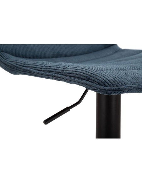 Tabouret de bar moderne avec dossier en Velours côtelé Bleu marine Métal Noir Orazio 
