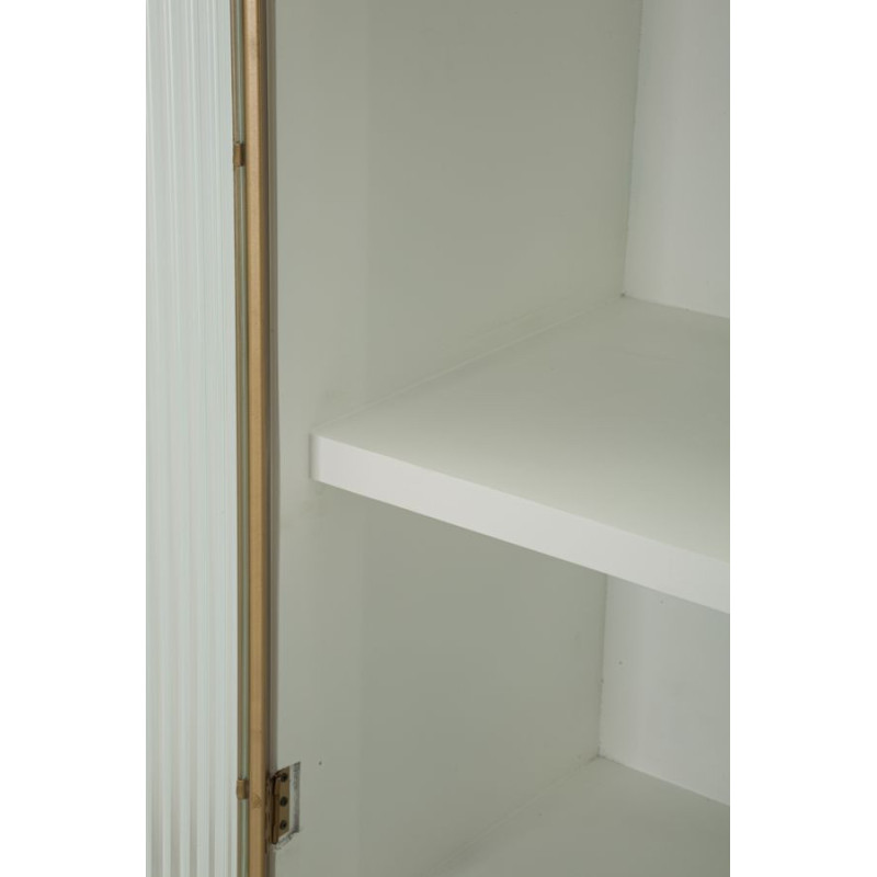 Buffet vitrine moderne Haut 2 portes 2 tiroirs en Bois de frêne Marron Blanc Métal Doré Tolosa 