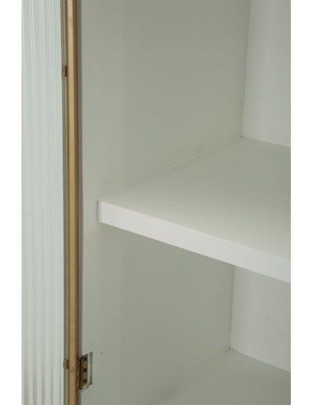 Buffet vitrine moderne Haut 2 portes 2 tiroirs en Bois de frêne Marron Blanc Métal Doré Tolosa 