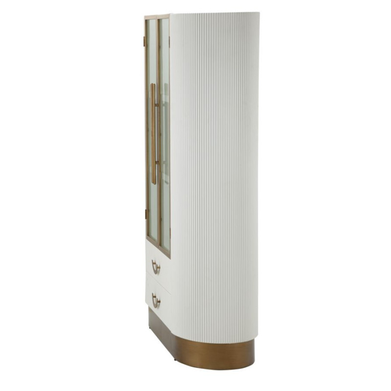 Buffet vitrine moderne Haut 2 portes 2 tiroirs en Bois de frêne Marron Blanc Métal Doré Tolosa 