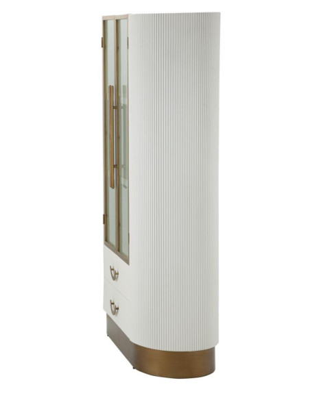 Buffet vitrine moderne Haut 2 portes 2 tiroirs en Bois de frêne Marron Blanc Métal Doré Tolosa 