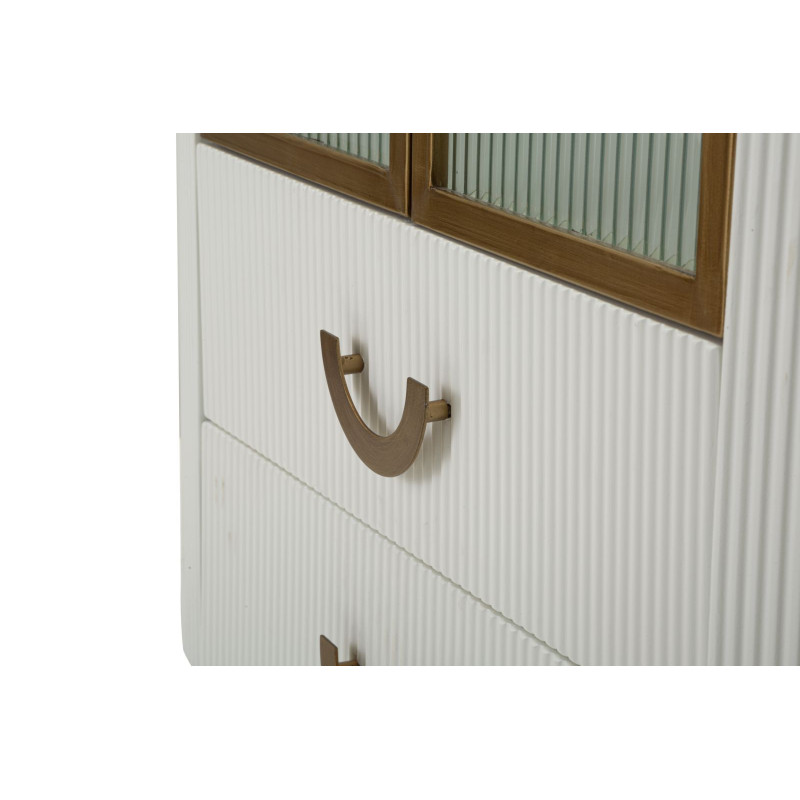 Buffet vitrine moderne Haut 2 portes 2 tiroirs en Bois de frêne Marron Blanc Métal Doré Tolosa 