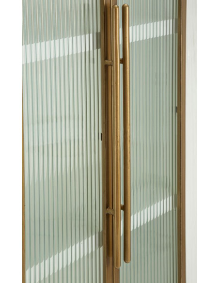 Buffet vitrine moderne Haut 2 portes 2 tiroirs en Bois de frêne Marron Blanc Métal Doré Tolosa 