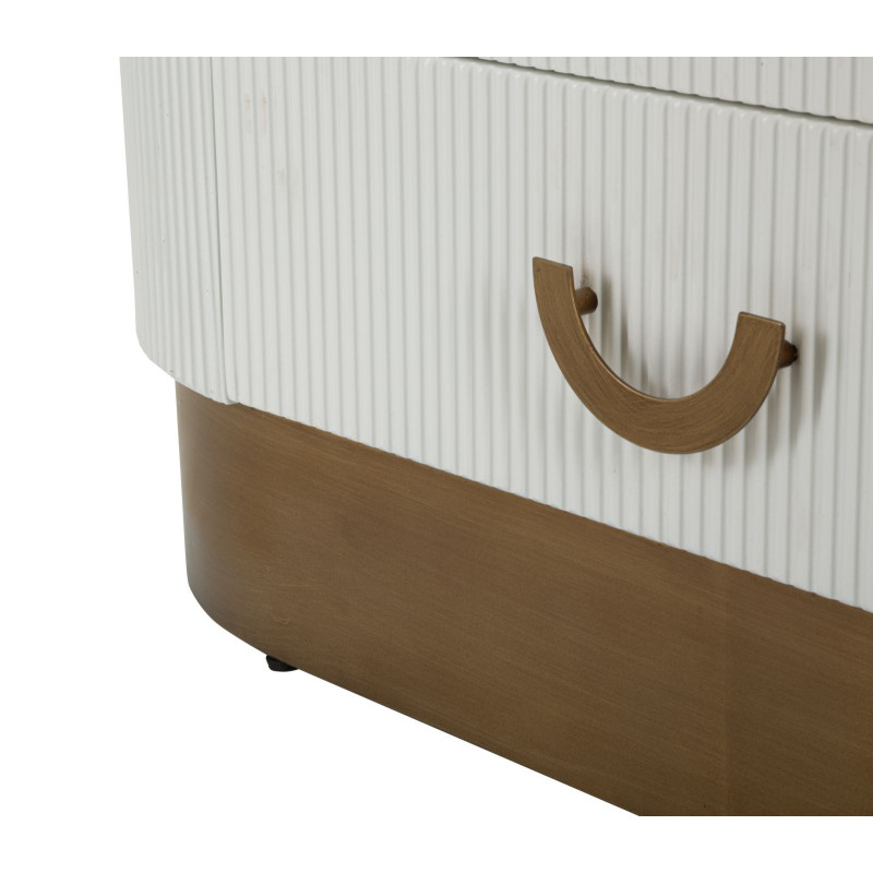 Buffet vitrine moderne Haut 2 portes 2 tiroirs en Bois de frêne Marron Blanc Métal Doré Tolosa 