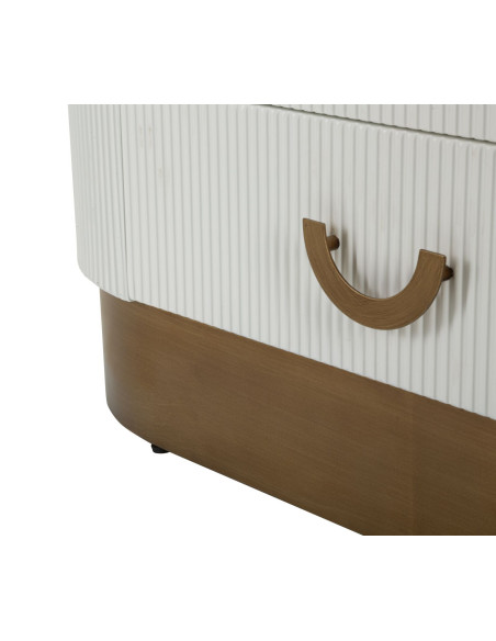 Buffet vitrine moderne Haut 2 portes 2 tiroirs en Bois de frêne Marron Blanc Métal Doré Tolosa 