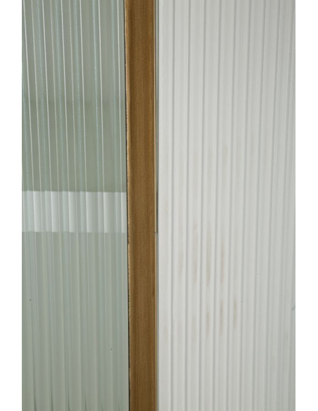 Buffet vitrine moderne Haut 2 portes 2 tiroirs en Bois de frêne Marron Blanc Métal Doré Tolosa 