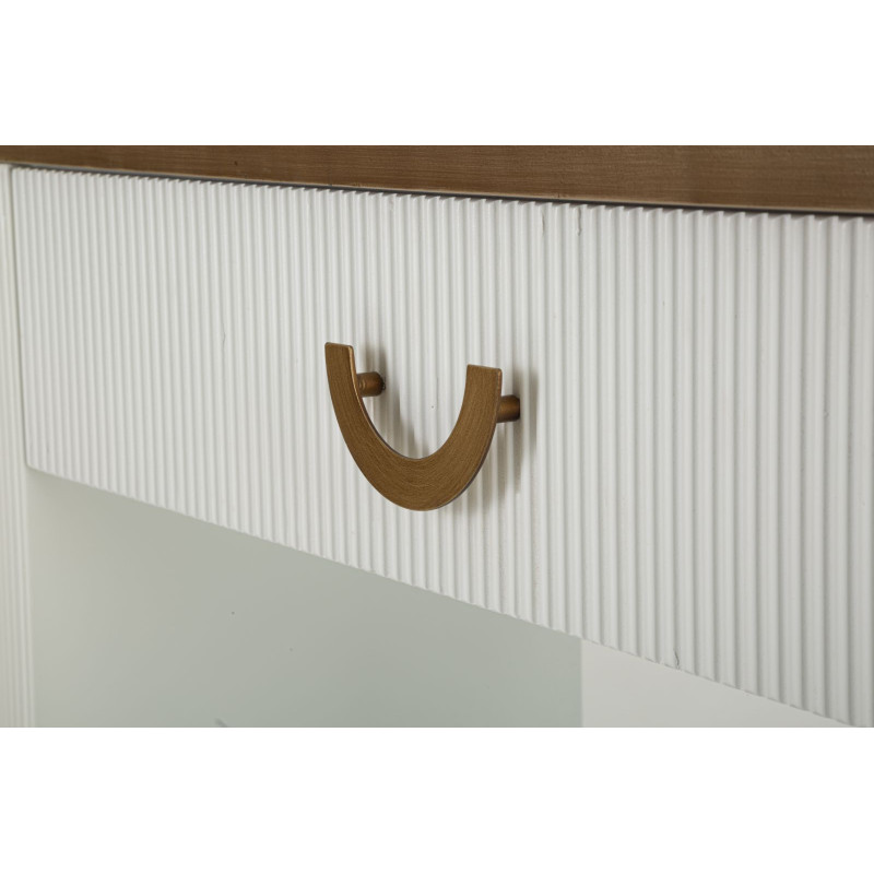 Console moderne Arrondie 1 tiroir en Bois de frêne Marron Blanc Métal Doré Tolosa 